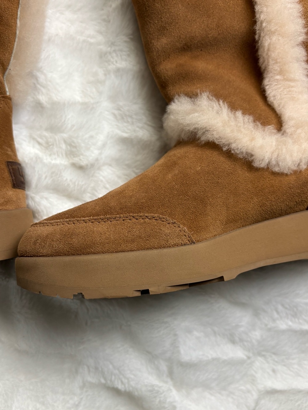 UGG Sundance II Chestnut Suede Tall Shearling-Trim Winter Boots Size 9 - Picture 5 of 15